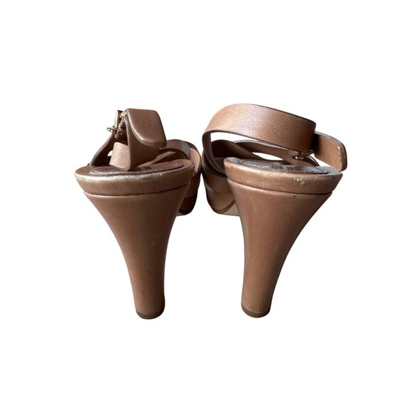 MaxMara Made in Italy Brown Leather Slingback Platform Heels Sandals 39 US 8.5-9 - Picture 7 of 12